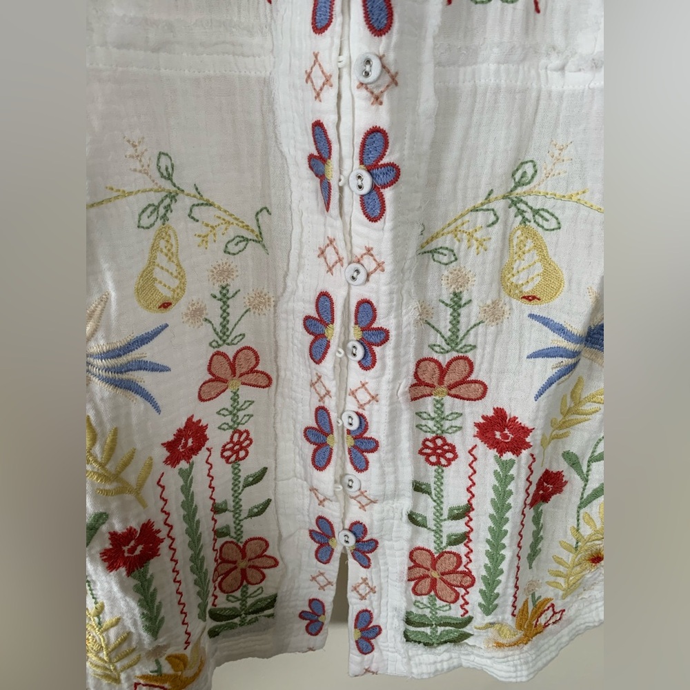 Johnny Was white Felicity Tunic embroidered blouse shirt NWOT size M - Picture 7 of 11